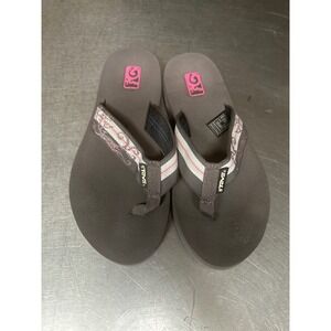 Teva Mush II Grey Pink Patterned Thong Flip Flop Sandals Womens 6 S/N 4198